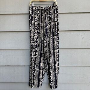 Vintage 90s Boho Pants Hippie Straitleg Graphic Black & Cream Size Medium